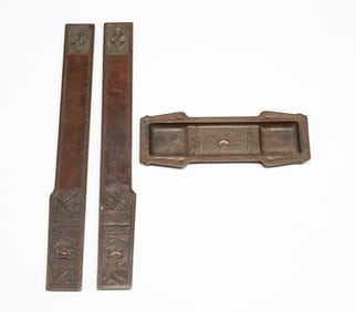 THREE TIFFANY STUDIOS (NEW YORK, NEW YORK) "AMERICAN INDIAN" BRONZE DESK ITEMS.