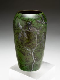 HEINTZ (BUFFALO, NEW YORK) ARTS AND CRAFTS STERLING-MOUNTED BRONZE VASE.