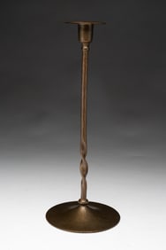 ROYCROFT (EAST AURORA, NEW YORK) ARTS AND CRAFTS HAMMERED AND TWISTERED COPPER CANDLESTICK.