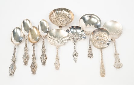 TEN AMERICAN STERLING SILVER ITEMS.