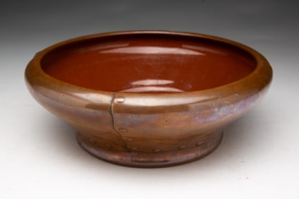 CHARLES CLEWELL (CANTON, OHIO, 1876-1965) ARTS AND CRAFTS COPPER-CLAD POTTERY VASE.