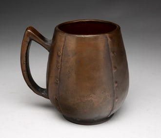 CHARLES CLEWELL (CANTON, OHIO, 1876-1965) ARTS AND CRAFTS COPPER-CLAD POTTERY MUG.