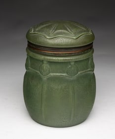 HANDEL (MERIDEN, CONNECTICUT) ARTS AND CRAFTS BRONZE-MOUNTED CERAMIC HUMIDOR.