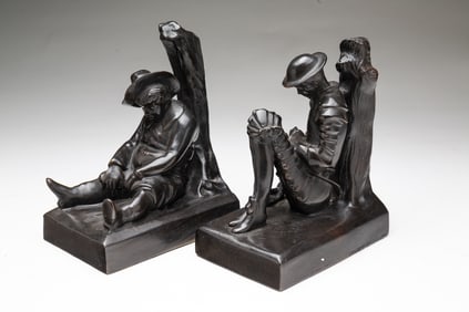 PAIR OF MAITLAND-SMITH BRONZE BOOKENDS AND A PARTIAL SET OF 18TH CENTURY "THE WORKS OF LAURENCE