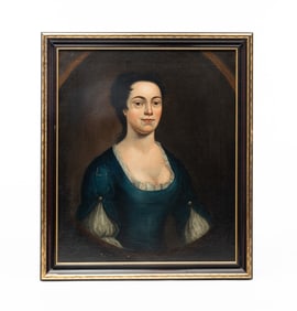 AMERICAN SCHOOL OIL ON CANVAS PORTRAIT OF A YOUNG WOMAN.