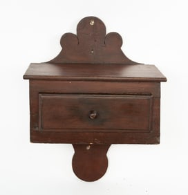 AMERICAN FOLKSY RED-PAINTED WALL BOX WITH DRAWER.