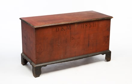 PENNSYLVANIA SOAP HOLLOW PAINTED POPLAR BLANKET CHEST, ATTRIBUTED TO CHRISTIAN C. BLOUGH, DATED