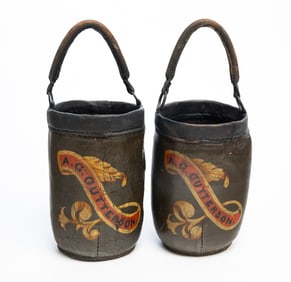 PAIR OF AMERICAN PAINT-DECORATED FIRE BUCKETS.