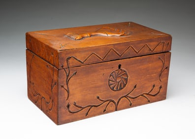 AMERICAN FOLK ART RELIEF-CARVED PINE BOX.