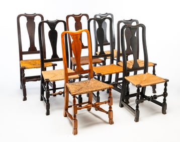 EIGHT AMERICAN QUEEN ANNE SIDE CHAIRS.