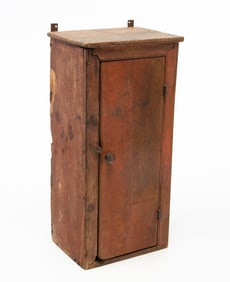 AMERICAN RED-PAINTED PINE HANGING CABINET.