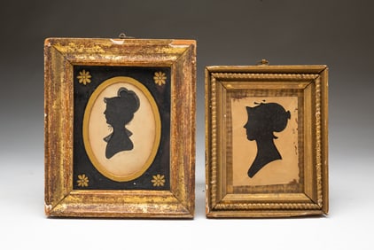 TWO HOLLOW-CUT SILHOUETTE PORTRAITS OF YOUNG LADIES.
