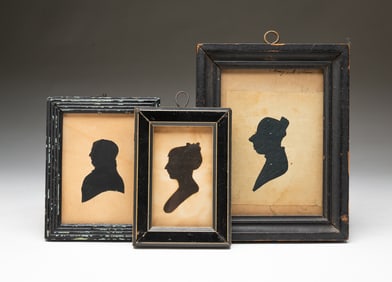 THREE MINIATURE SILHOUETTE PROFILE PORTRAITS.