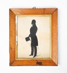 GOUACHE AND WATERCOLOR FULL-LENGTH SILHOUETTE PROFILE PORTRAIT OF A GENTLEMAN.
