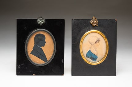TWO AMERICAN SCHOOL MINIATURE WATERCOLOR PORTRAITS.