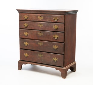 NEW ENGLAND CHIPPENDALE BIRCH FIVE-DRAWER CHEST.