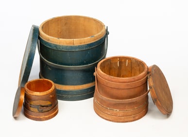 THREE AMERICAN DECORATED FIRKINS.