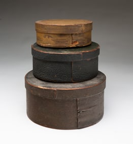 THREE AMERICAN PAINTED BENTWOOD PANTRY BOXES.