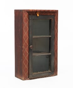AMERICAN FOLKSY PAINTED PINE HANGING CUPBOARD.