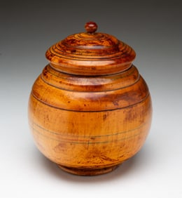 LARGE TREENWARE LIDDED JAR.