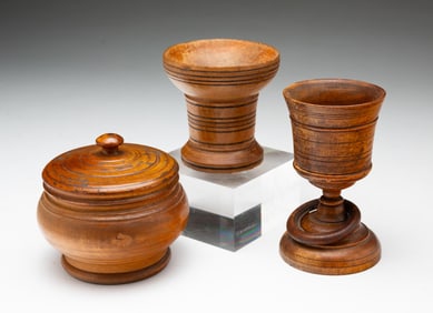 THREE TREENWARE ARTICLES.