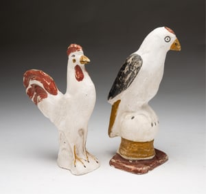 PENNSYLVANIA CHALKWARE BIRD AND ROOSTER