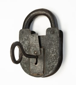 EUROPEAN WROUGHT IRON LOCK AND KEY.