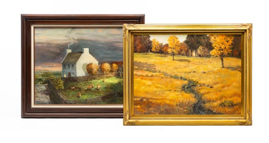 TWO DAVE HILL (OHIO) OIL ON CANVAS LANDSCAPES.