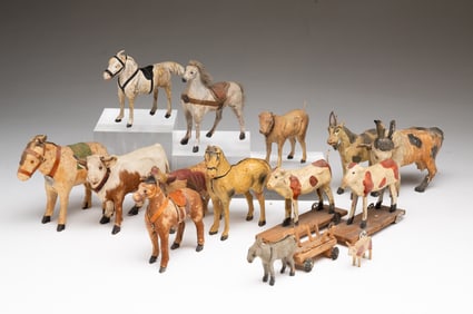 COLLECTION OF FOURTEEN GERMAN FARM ANIMAL FIGURINES.