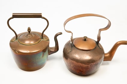 TWO AMERICAN COPPER TEA KETTLES.