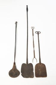 GROUP OF FORGED IRON HEARTHSIDE ACCESSORIES.