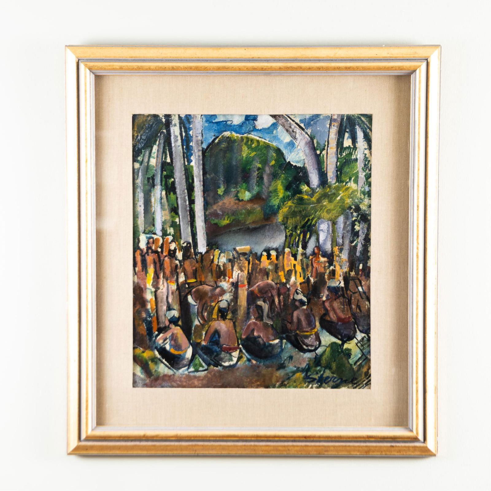OIL ON PAPER ON BOARD BY MAURICE STERNE (1916-1923).: American, 1934. Oil painting on canvas of a crowded bazaar by Maurice Sterne. Signed to the lower right. Excellent condition. Sight 16.5"w x 19.0"h, Frame 28.25"w. x 27.75"h. Provenance: Milch Galleri