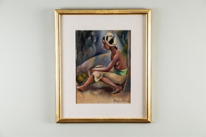 PAINTING OF KNEELING WOMAN BY MAURICE STERNE (1878-1957).