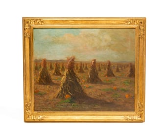 AMERICAN SCHOOL OIL ON CANVAS OF AUTUMN LANDSCAPE.