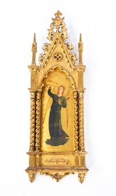 AFTER FRA ANGELICO (ITALIAN, 1395-1455) TEMPERA AND GILT ON PANEL OF AN ANGEL HOLDING A TRUMPET IN