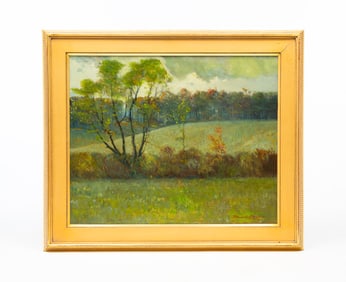 MAURICE S. HAGUE (OHIO, 1862-1943) OIL ON CANVAS LANDSCAPE PAINTING.