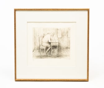 HENRY MOORE (ENGLAND, 1898-1986) ETCHING, "GIRL DOING HOMEWORK, PLATE I".