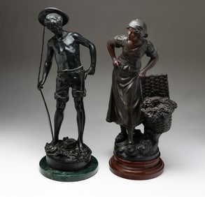 TWO EUROPEAN FIGURAL SCULPTURES, AFTER ADOLPHE-JEAN LAVERGNE (FRENCH, 1852-1903) AND LOUIS AUGUSTE