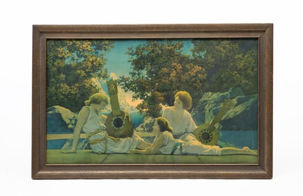 MAXFIELD PARRISH (AMERICAN, 1870-1966) "THE LUTE PLAYERS" PRINT.