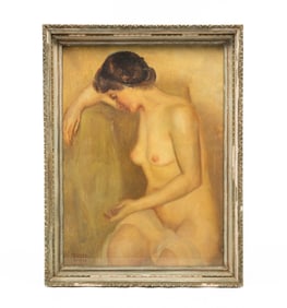 FRANCA FIORENTINO (ITALIAN, 1912-2002) OIL ON CANVAS PORTRAIT OF A NUDE WOMAN, DATED 1938.