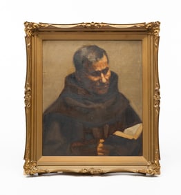 EUROPEAN OIL ON CANVAS PORTRAIT OF A FRANCISCAN MONK.