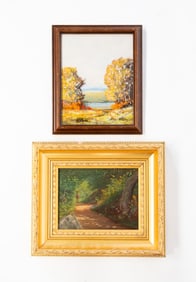 TWO AMERICAN SCHOOL OIL ON CANVAS BOARD LANDSCAPES.