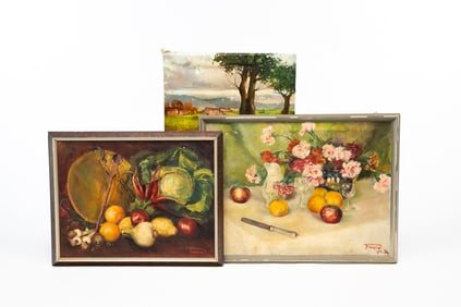 THREE SIGNED OIL ON CANVAS PAINTINGS.