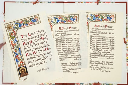 FOUR CONTEMPORARY ILLUMINATED MANUSCRIPT PAGES.