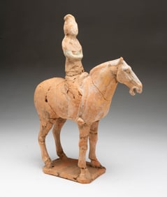 CHINESE TERRACOTTA TANG DYNASTY STYLE HORSE WITH RIDER.