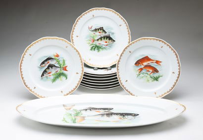 FRENCH PORCELAIN FISH SET.
