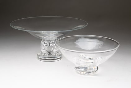 STEUBEN (CORNING, NEW YORK) ART GLASS BOWL AND COMPOTE.