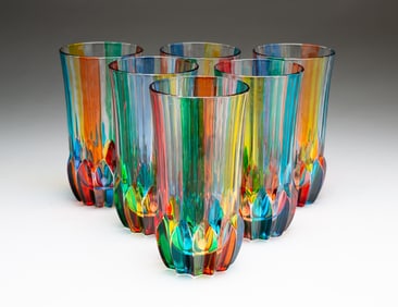 SET OF SIX ZECCHIN (MURANO, ITALY) ART GLASS HIGHBALL GLASSES.