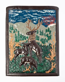 AMERICAN PAINT-DECORATED TIN RELIEF SCENE.