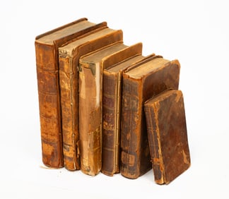 SIX LEATHERBOUND BOOKS ON HISTORY AND LITERATURE.